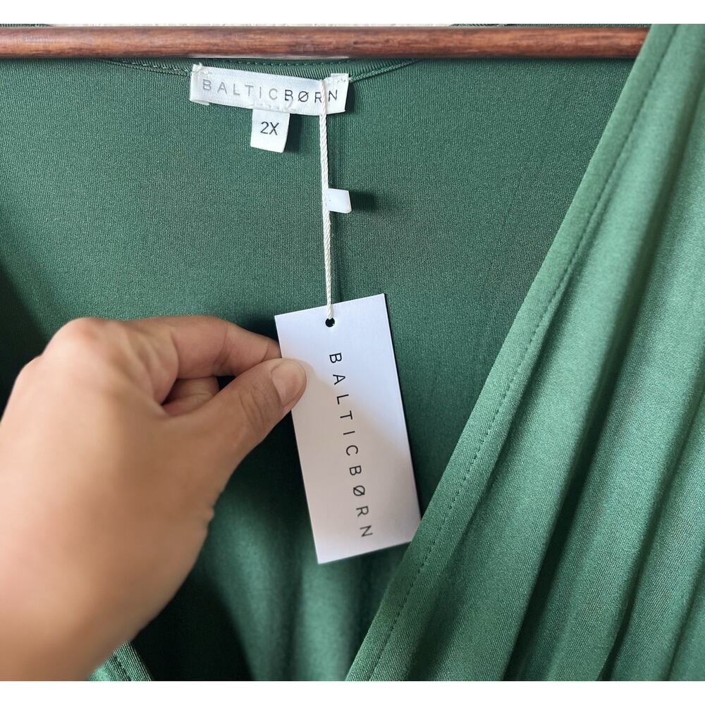 NWT Baltic born Green Midi Dress Deep V Neck Flutter Sleeve Flowy Skirt Plus 2X - Picture 9 of 15